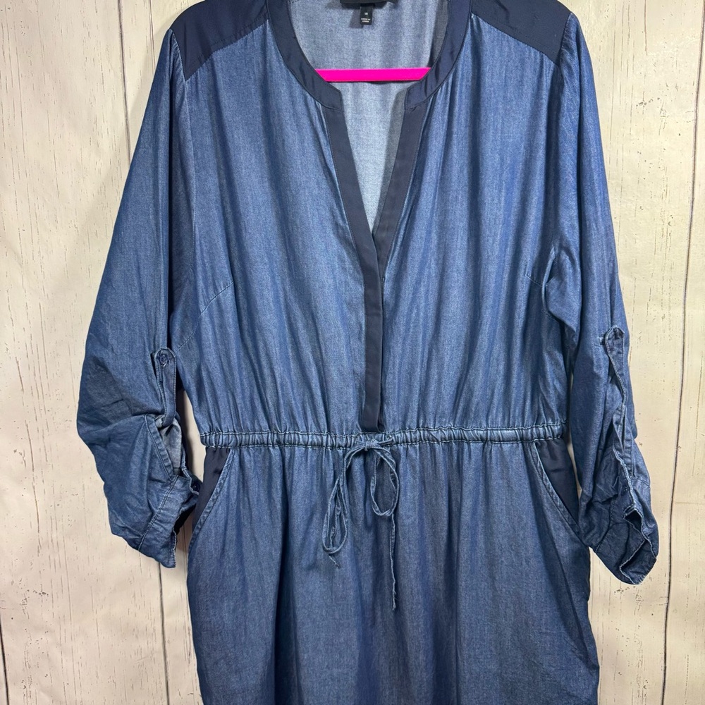 Lane Bryant Chambray Shirt Dress Size 18 Drawstring Waist Minimalist Preppy - Picture 7 of 14